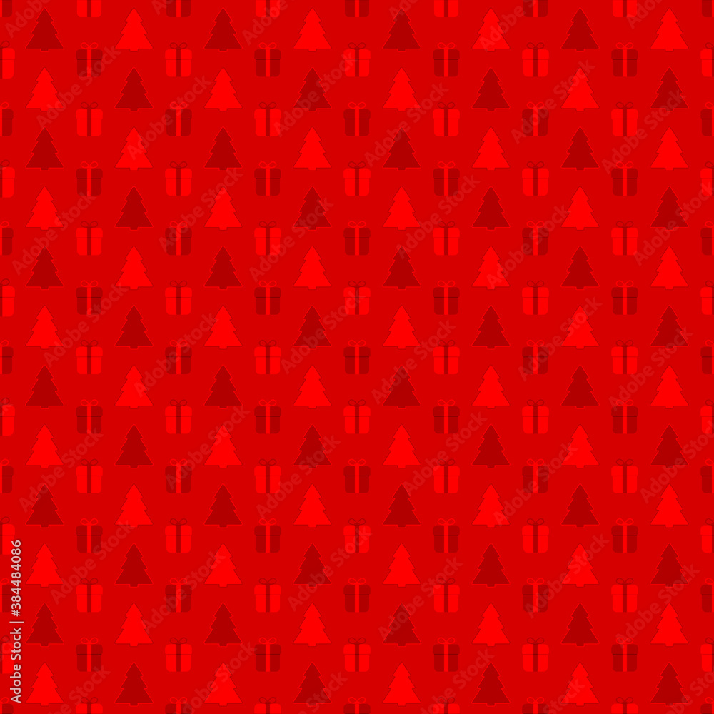 gifts and fir-trees. red repetitive background. vector seamless pattern. continuous print. fabric swatch. wrapping paper. decorative element for textile, home decor, greeting card, apparel gifts and fir-trees. red repetitive background. vector seamless pattern. continuous print. fabric swatch. wrapping paper. decorative element for textile, home decor, greeting card, apparel