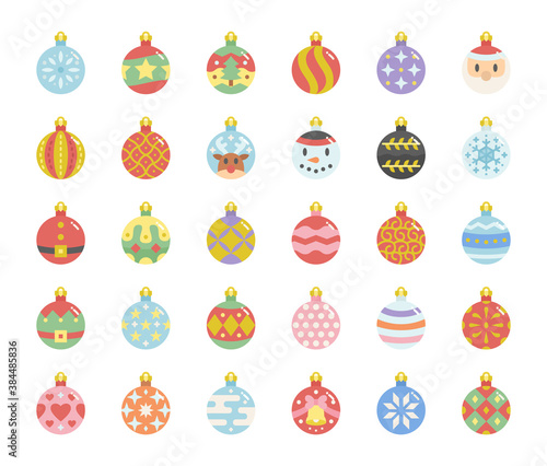 christmas balls flat vector icons