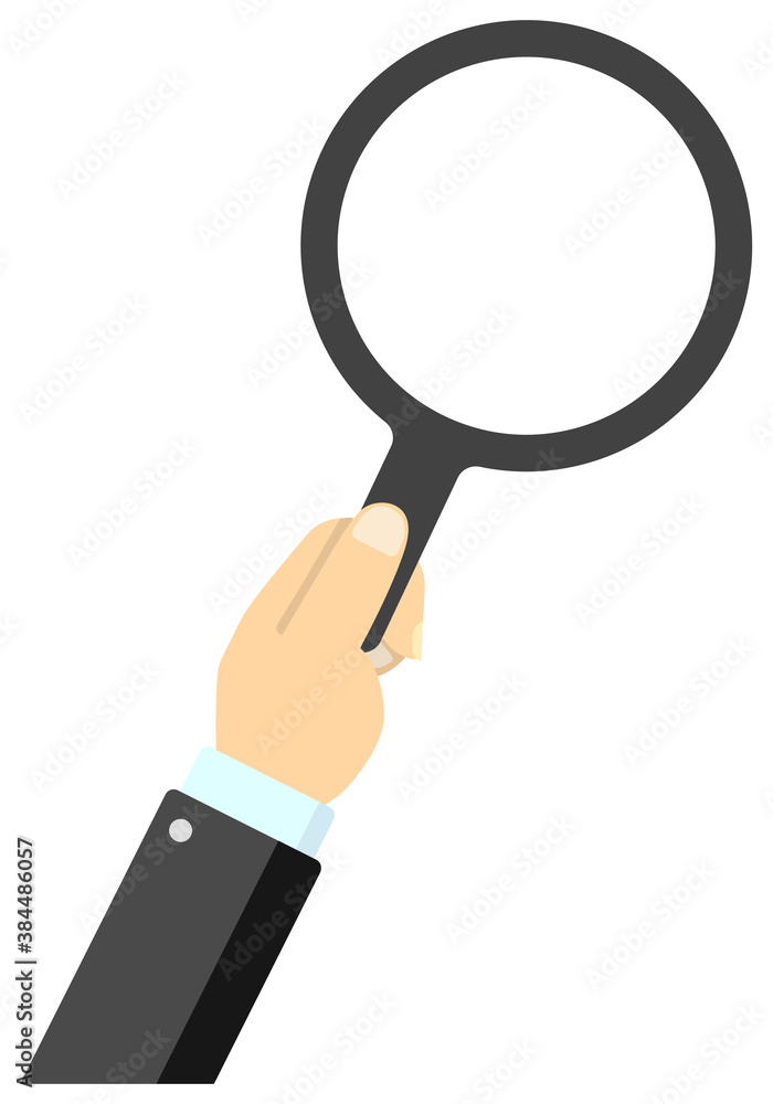 Hand holding magnifying glass vector illustration / male business person Hand holding magnifying glass vector illustration / male business person