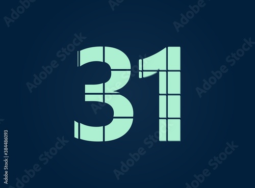 31 number, vector desing font.  Made of knife cut. For logo, brand label, design elements, corporate identity, application & more. IsolatedEps10 illustration photo