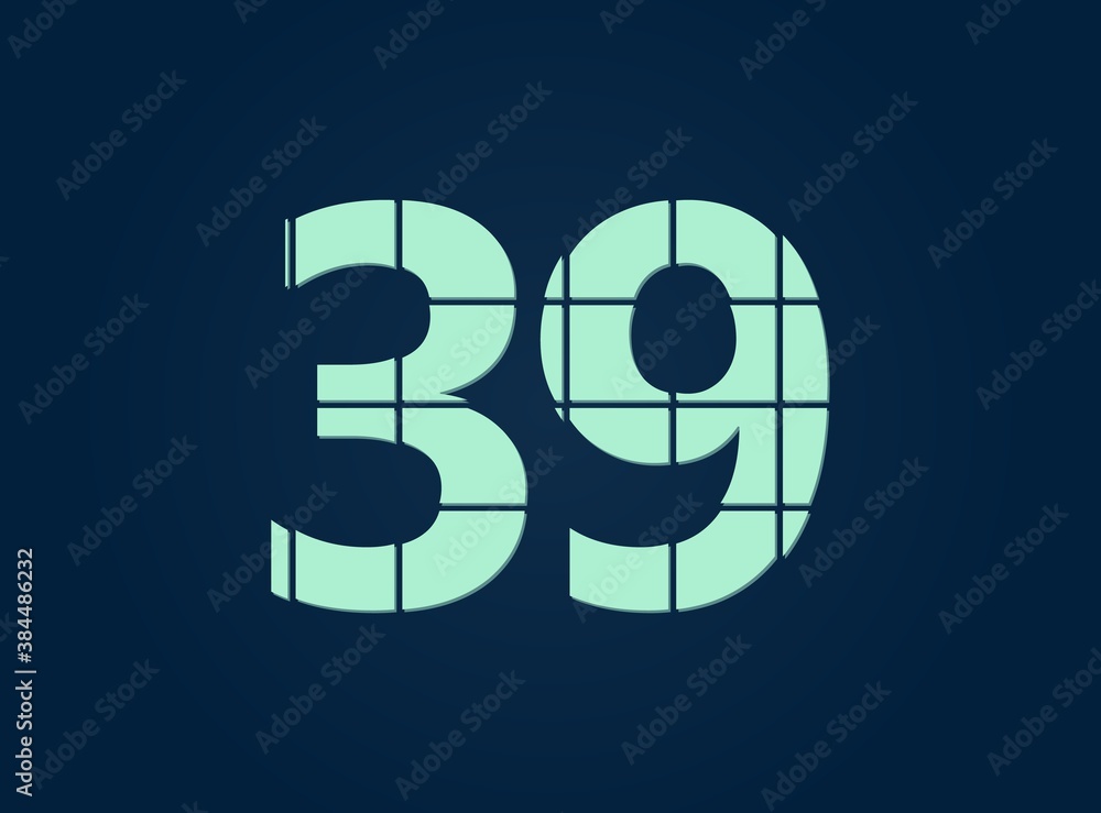 39 number, vector desing font. Made of knife cut. For logo, brand label, design elements, corporate identity, application & more. IsolatedEps10 illustration 39 number, vector desing font. Made of knife cut. For logo, brand label, design elements, corporate identity, application & more. IsolatedEps10 illustration