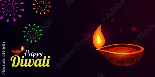 Happy Diwali festival graphic template with diya and decorative elements. Deepawali greeting flyer banner for website and social media post.