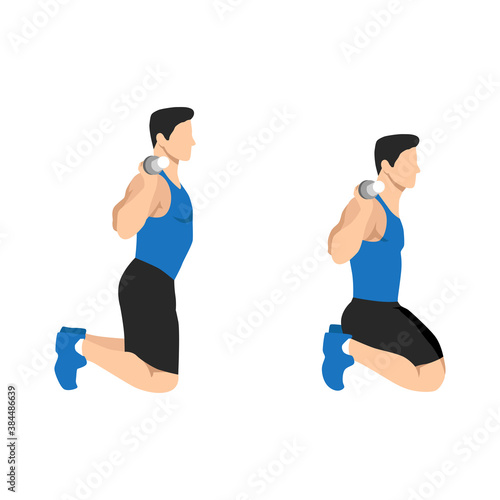 barbell kneeling squat flat illustration vector set. isolated on white background