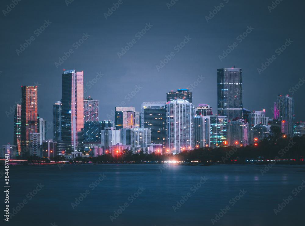 city skyline at night miami florida usa buildings Brickell downtown city skyline at night miami florida usa buildings Brickell downtown
