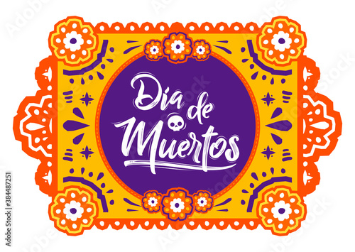 Dia de Muertos, Day of Dead spanish text Offering vector illustration.