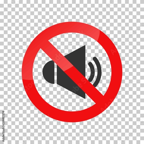 Forbidden sign with loudspeaker glyph vector flat icon. Indicating signal to noise ban. Speaker with prohibition sign. Silence, mute. illustration