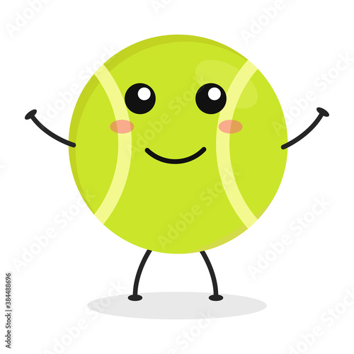Cute flat cartoon tennis ball illustration. Vector illustration of a cute tennis ball with a smiling expression.