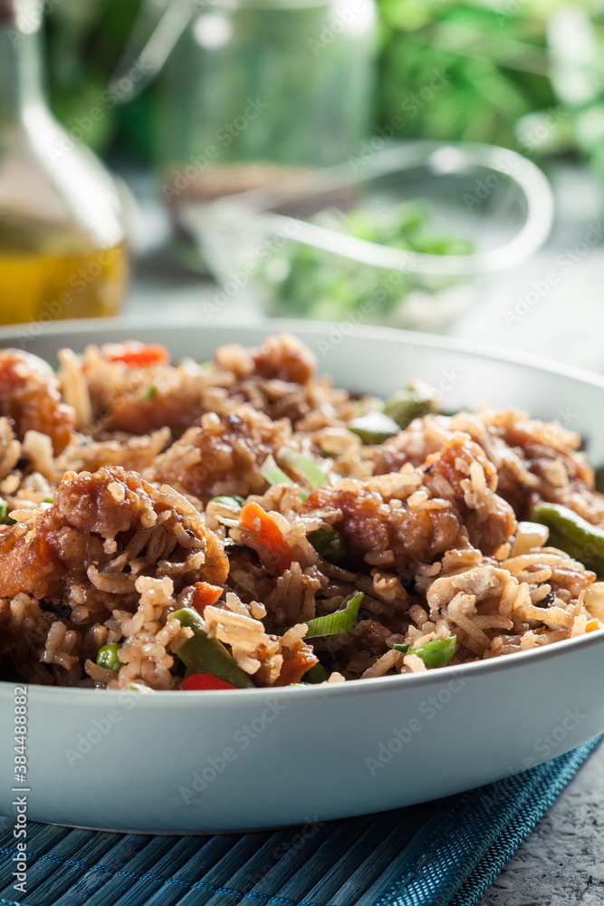 Fried rice witch chicken, eggs and vegetables Fried rice witch chicken, eggs and vegetables