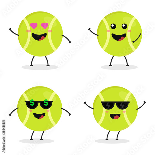 Cute flat cartoon tennis ball illustration. Vector illustration of a cute tennis ball with a smiling expression.