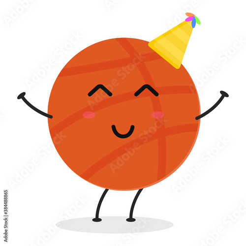 Cute flat cartoon basketball illustration. Vector illustration of a cute basketball with a smiling expression.