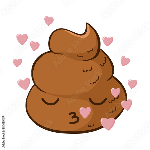 Vector cute poop emoji in love.