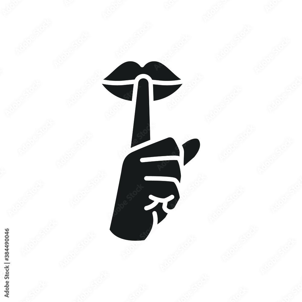 Please do quite pssst icon. Woman lips with finger showing silence sign. Do not disturb can be used for library infographic. Solid Glyph symbol. vector illustration. Design on white background EPS 10 - obrazy, fototapety, plakaty 
