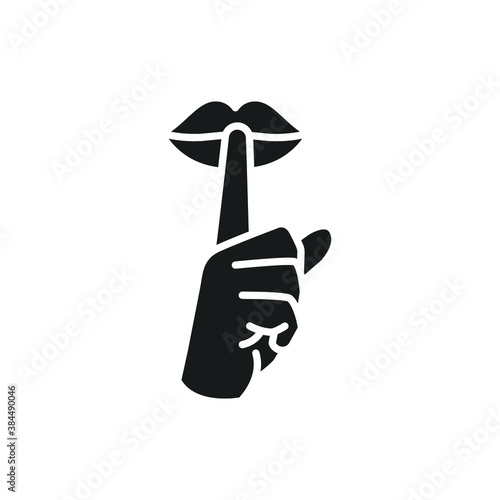 Please do quite pssst icon. Woman lips with finger showing silence sign. Do not disturb can be used for library infographic. Solid Glyph symbol. vector illustration. Design on white background EPS 10