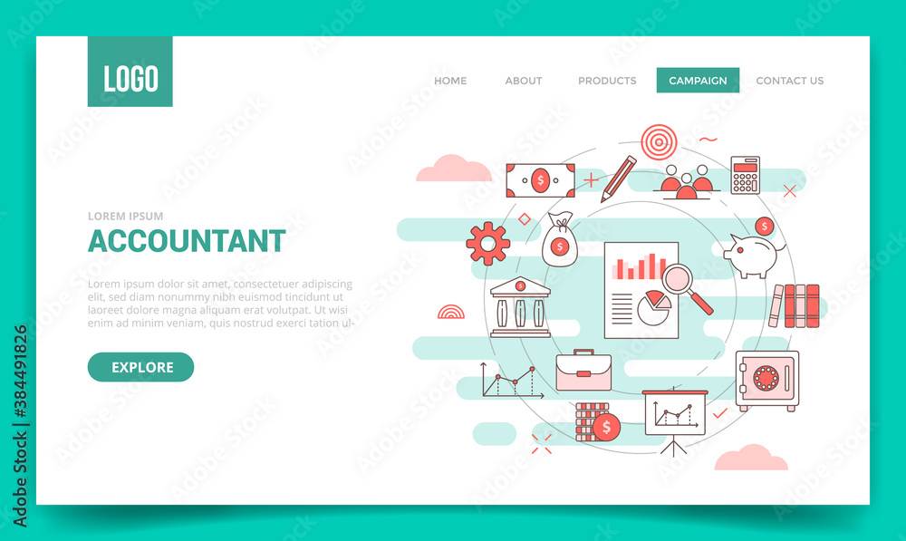 accountant concept with circle icon for website template or landing page banner homepage accountant concept with circle icon for website template or landing page banner homepage