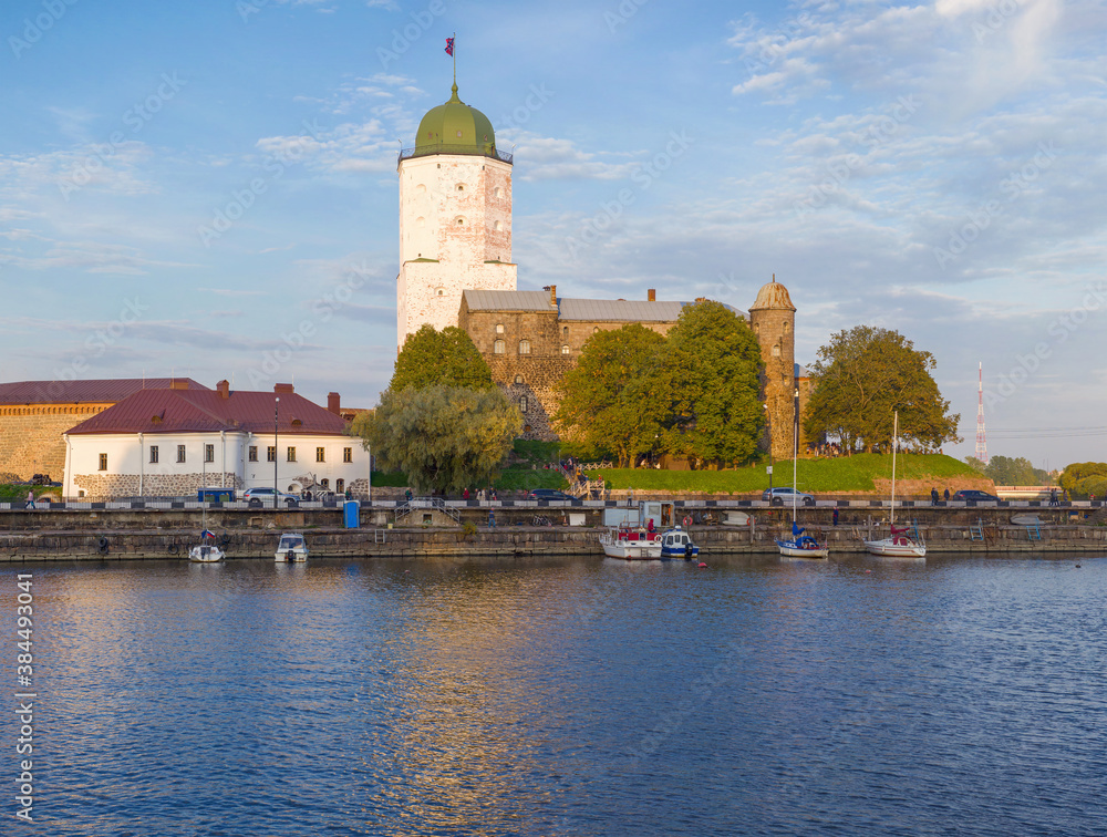 View of the Vyborg Castle on a sunny October evening. Russia