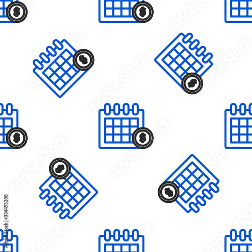 Line Financial calendar icon isolated seamless pattern on white background. Annual payment day, monthly budget planning, fixed period concept, loan duration. Colorful outline concept. Vector.