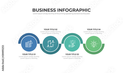 Timeline infographic design vector file. 4 options, circle workflow layout. Vector infographic timeline template.