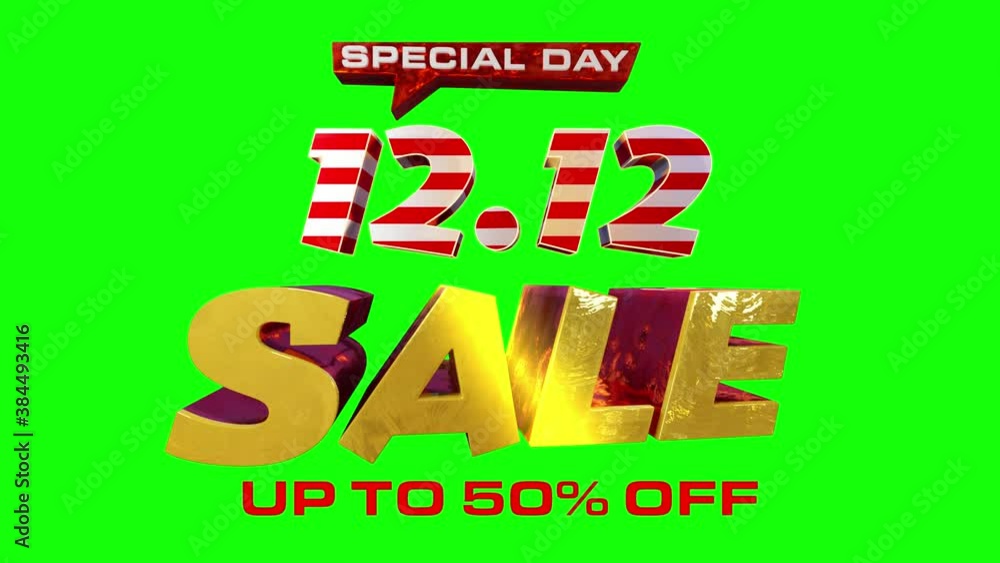 12.12 December shopping day sale up to 50% off, 3D typography motion graphics isolated on green screen background with an alpha section in the end part. 12.12 December shopping day sale up to 50% off, 3D typography motion graphics isolated on green screen background with an alpha section in the end part.