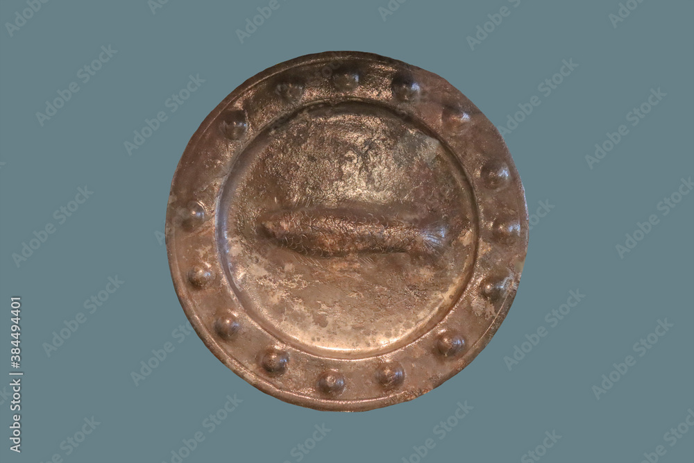 Antique, medieval copper plate from Europe. Antique, medieval copper plate from Europe.