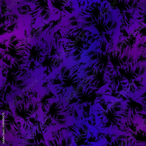 Wallpaper Mural Seamless Miami night tropical pattern black foliage on sunset blur. High quality illustration. Swim, sports, or resort wear repeat print. Dark foreground on blurred background. Dark vibrant colors. Torontodigital.ca