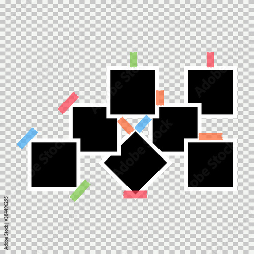 Set of old photo empty frame isolated on transparent background. Collection of blank instant frame vector illustration