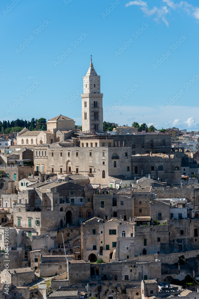 view of the sassi of Matera city located on a rocky outcrop in Basilicata