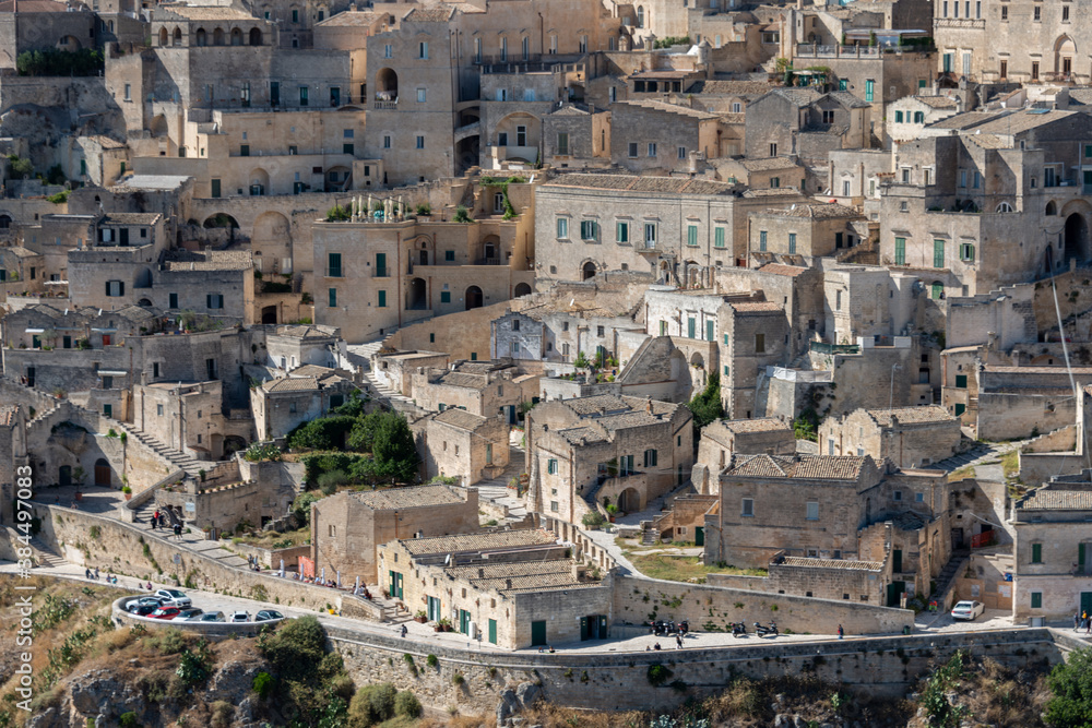 view of the sassi of Matera city located on a rocky outcrop in Basilicata view of the sassi of Matera city located on a rocky outcrop in Basilicata