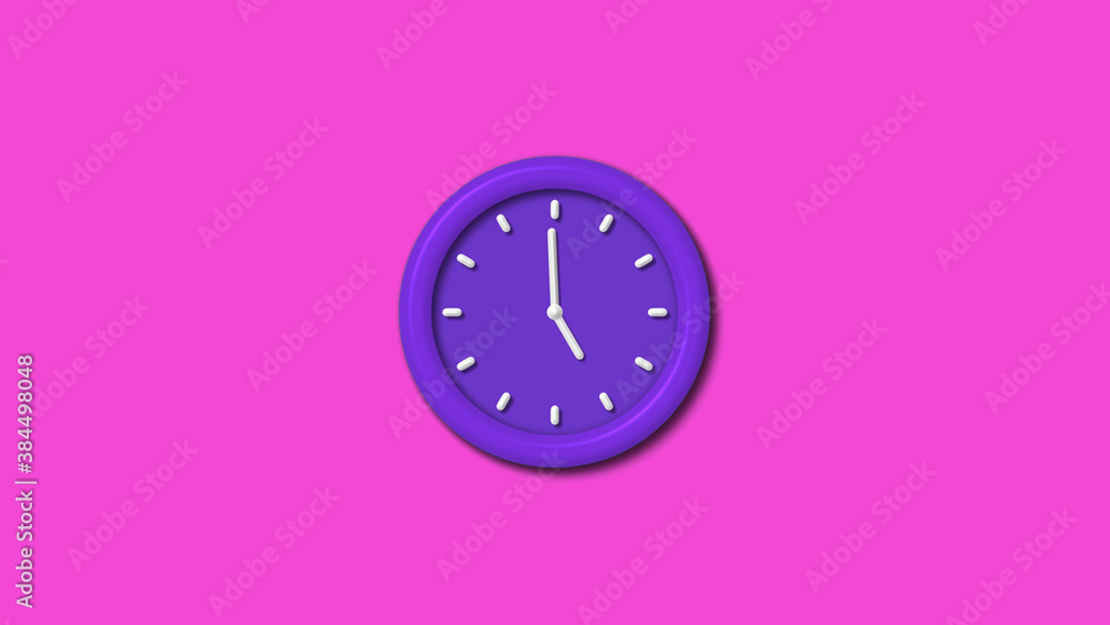 Amazing purple color 12 hours 3d wall clock isolated on pink background, Counting down wall clock Amazing purple color 12 hours 3d wall clock isolated on pink background, Counting down wall clock