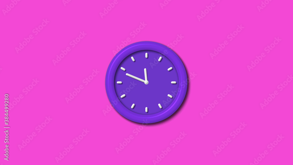 Purple color 3d wall clock isolated on pink background,12 hours 3d wall clock Purple color 3d wall clock isolated on pink background,12 hours 3d wall clock