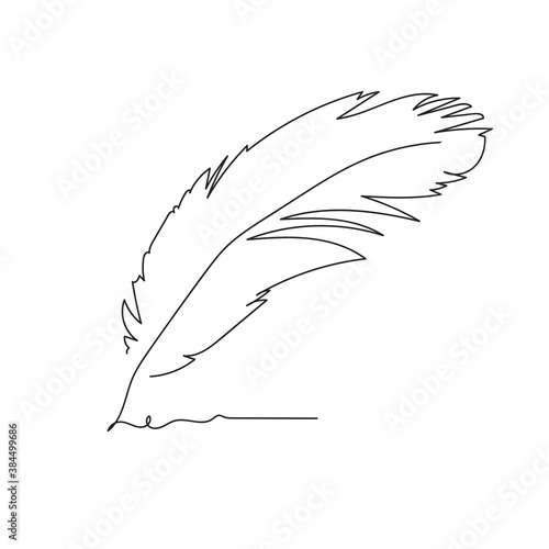 Feather pen silhouette. Drawing one line, in continuous line drawing style Vector illustration isolated on white background