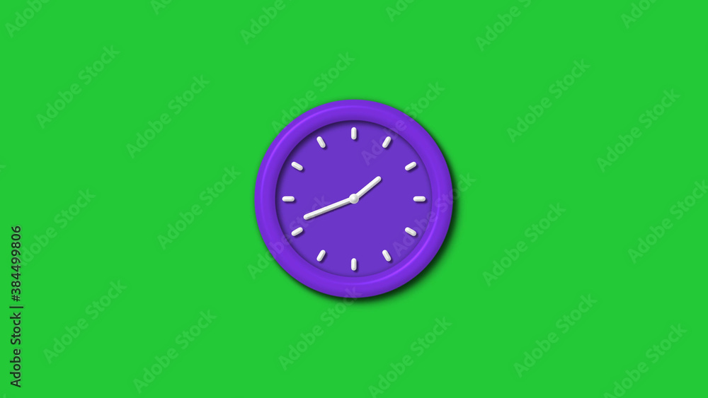 Amazing purple color 12 hours 3d wall clock isolated on green background, Counting down wall clock Amazing purple color 12 hours 3d wall clock isolated on green background, Counting down wall clock