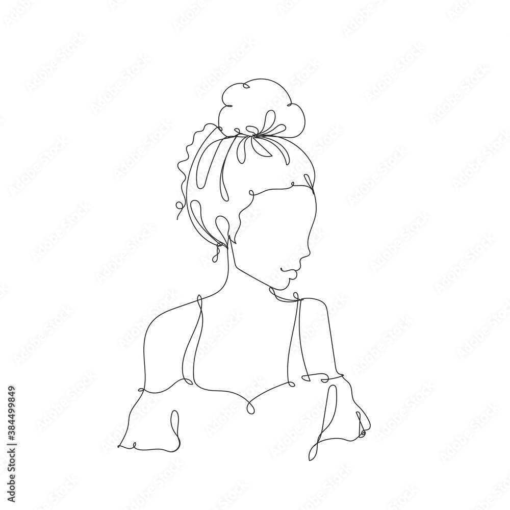 Pretty vector a girl one line drawing, in continuous line drawing style vector illustration on white background Pretty vector a girl one line drawing, in continuous line drawing style vector illustration on white background