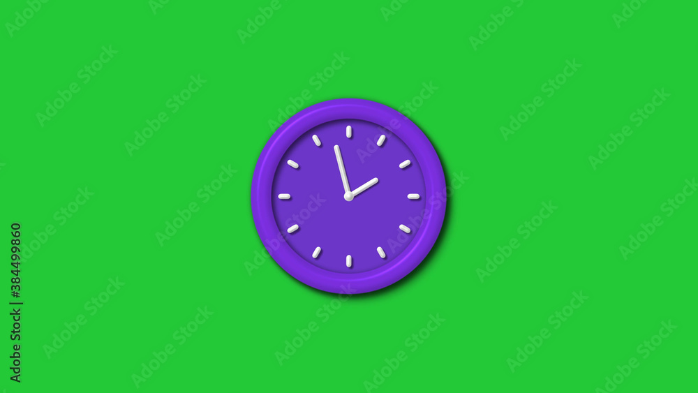 Amazing purple color 12 hours 3d wall clock isolated on green background, Counting down wall clock Amazing purple color 12 hours 3d wall clock isolated on green background, Counting down wall clock
