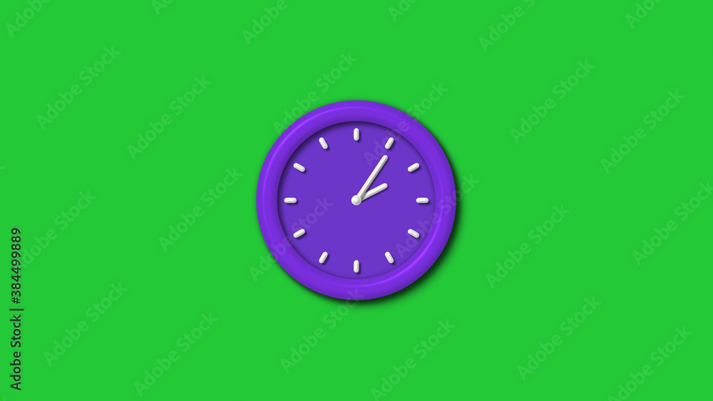 Amazing purple color 3d wall clock isolated on green background,12 hours wall clock Amazing purple color 3d wall clock isolated on green background,12 hours wall clock