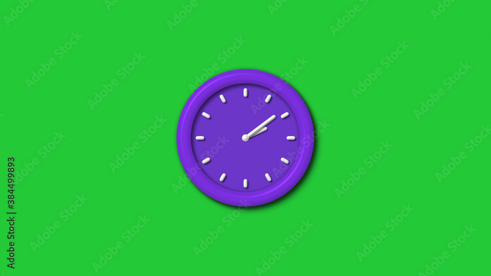 Amazing purple color 3d wall clock isolated on green background,12 hours wall clock Amazing purple color 3d wall clock isolated on green background,12 hours wall clock