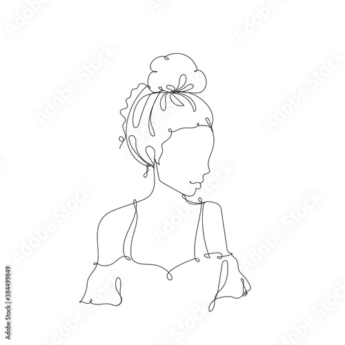 Pretty vector a girl  one line drawing  in continuous line drawing style vector illustration on white background