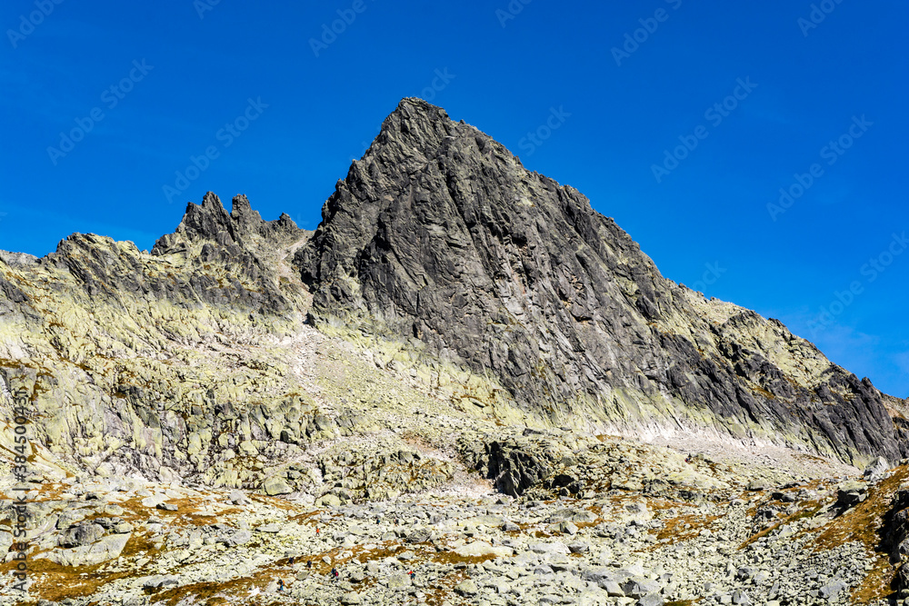 Maly Lodowy Szczyt (Siroka veza) - peak seen from the side of the Starolesna Valley (Velka Studena dolina). It is a frequent target for mountain climbers.