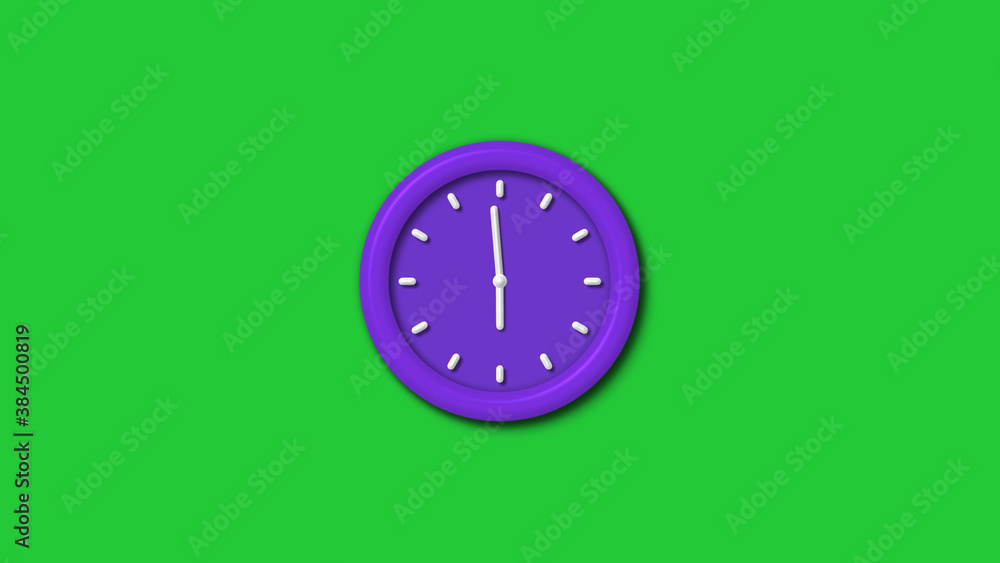 12 hours 3d wall clock isolated on green background,Purple color 3d wall clock isolated 12 hours 3d wall clock isolated on green background,Purple color 3d wall clock isolated