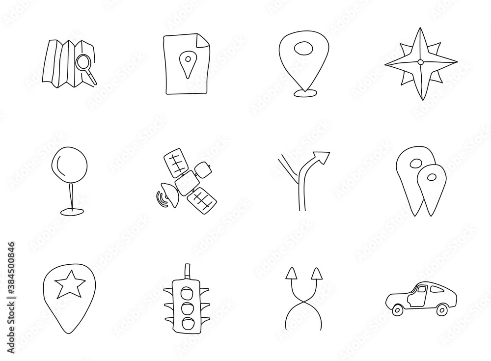 navigation hand drawn linear vector icons isolated on white background. navigation doodle icon set for web and ui design, mobile apps and print products navigation hand drawn linear vector icons isolated on white background. navigation doodle icon set for web and ui design, mobile apps and print products