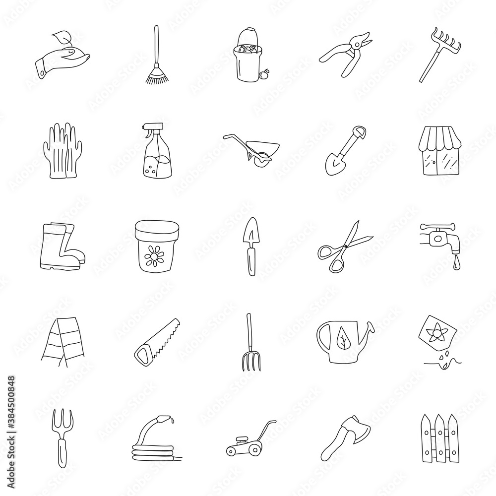 garden hand drawn linear doodles isolated on white background. garden icon set for web and ui design, mobile apps and print products garden hand drawn linear doodles isolated on white background. garden icon set for web and ui design, mobile apps and print products