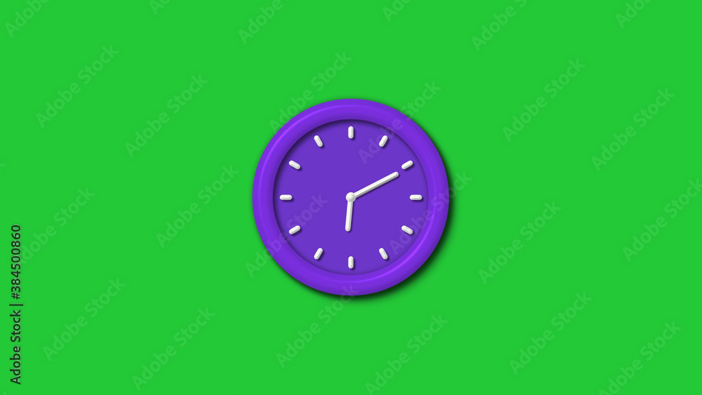12 hours 3d wall clock isolated on green background,Purple color 3d wall clock isolated 12 hours 3d wall clock isolated on green background,Purple color 3d wall clock isolated
