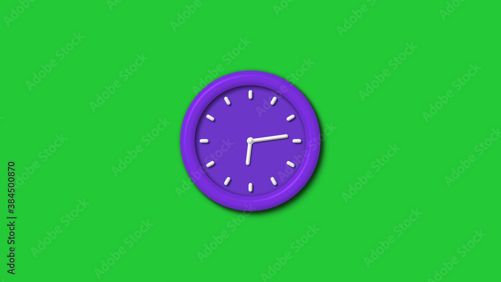 12 hours 3d wall clock isolated on green background,Purple color 3d wall clock isolated 12 hours 3d wall clock isolated on green background,Purple color 3d wall clock isolated