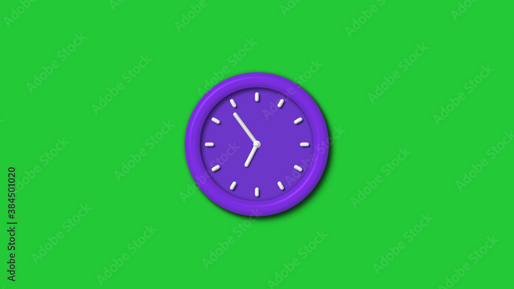 12 hours 3d wall clock isolated on green background,Purple color 3d wall clock isolated 12 hours 3d wall clock isolated on green background,Purple color 3d wall clock isolated