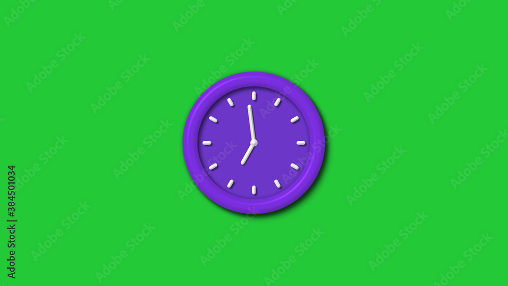 12 hours 3d wall clock isolated on green background,Purple color 3d wall clock isolated 12 hours 3d wall clock isolated on green background,Purple color 3d wall clock isolated