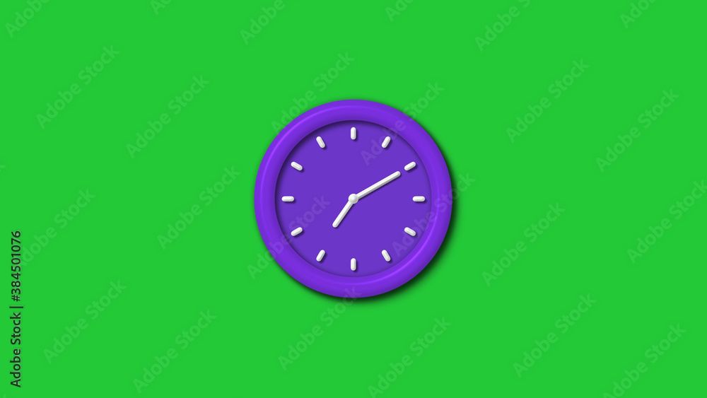 12 hours 3d wall clock isolated on green background,Purple color 3d wall clock isolated 12 hours 3d wall clock isolated on green background,Purple color 3d wall clock isolated