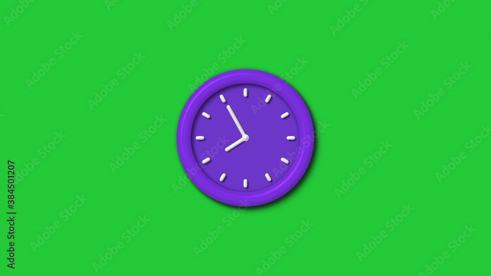 12 hours 3d wall clock isolated on green background,Purple color 3d wall clock isolated 12 hours 3d wall clock isolated on green background,Purple color 3d wall clock isolated