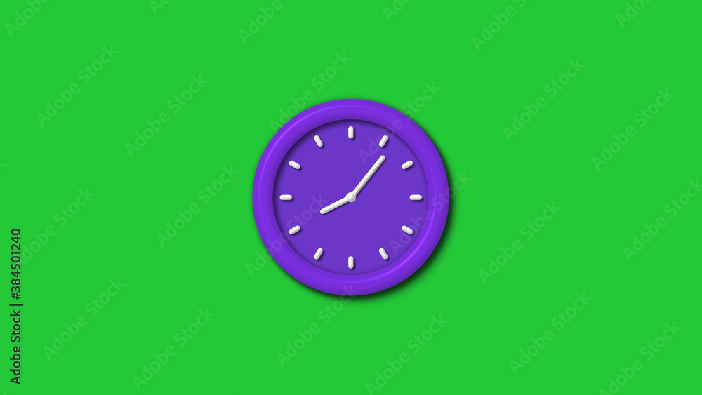 12 hours 3d wall clock isolated on green background,Purple color 3d wall clock isolated 12 hours 3d wall clock isolated on green background,Purple color 3d wall clock isolated