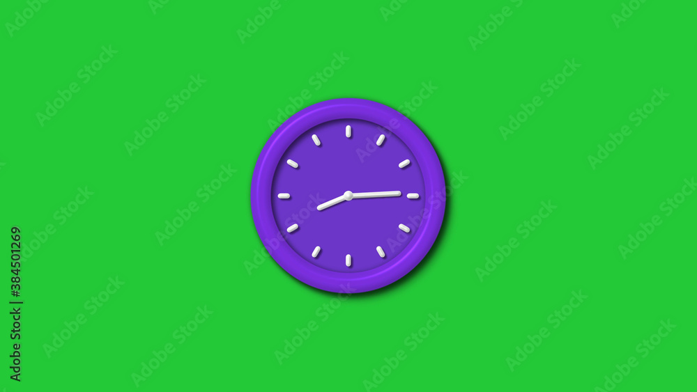 12 hours 3d wall clock isolated on green background,Purple color 3d wall clock isolated 12 hours 3d wall clock isolated on green background,Purple color 3d wall clock isolated