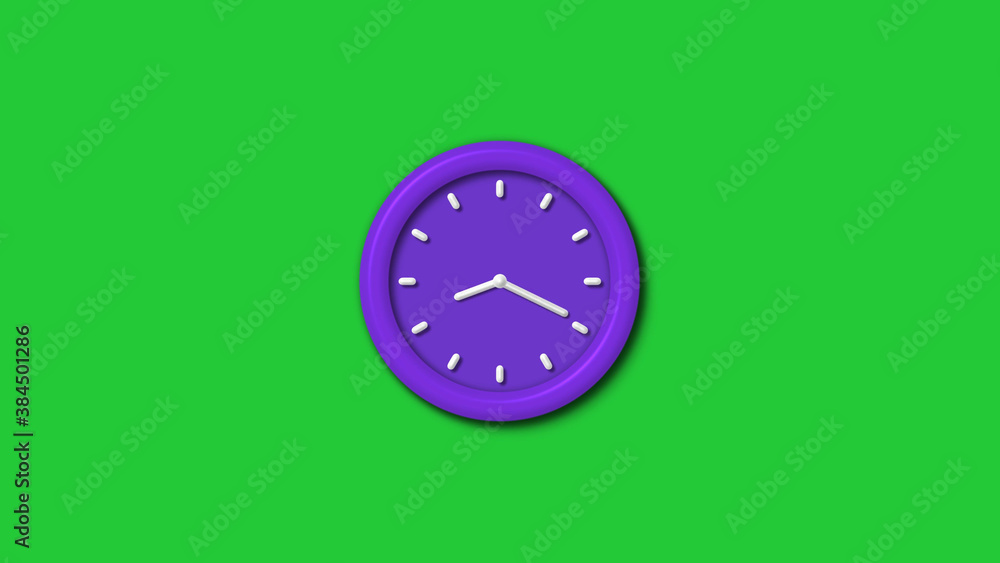 12 hours 3d wall clock isolated on green background,Purple color 3d wall clock isolated 12 hours 3d wall clock isolated on green background,Purple color 3d wall clock isolated