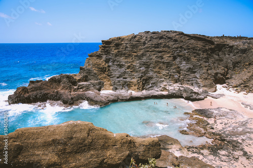 Picturesque cove with a beach view, Halona Beach Cove, Oahu, Hawaii

 photo